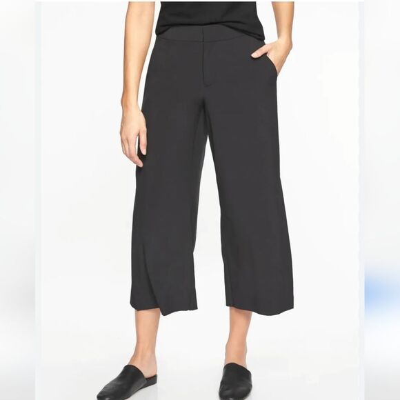 Athleta Tribeca Pants Womens Size 2 Black Crop Wide Leg Snap Legs Athleisure - Picture 2 of 7